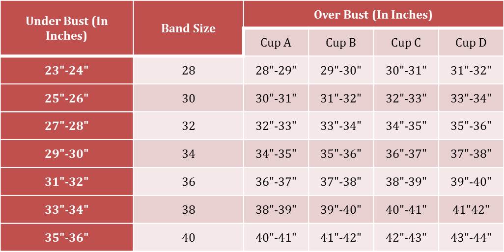 Clovia Bra Size Chart