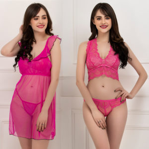 Sheer Babydoll With Thong, Lace Bralette & Bikini Brief