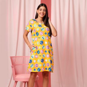 emoji print short night dress