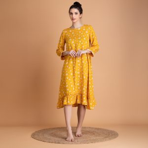 yellow floral cotton short nighty