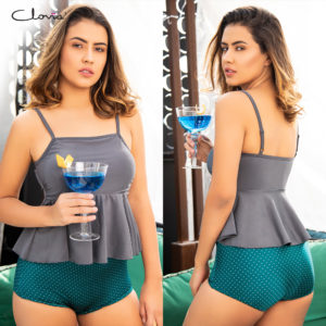 Padded Swim Top & High Waist Polka Print Bikini Bottom