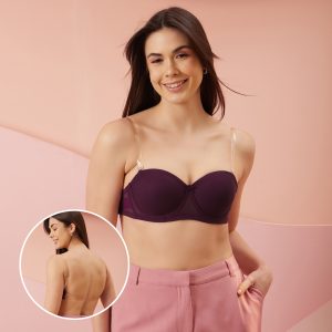 Padded Underwired Strapless Bra with Transparent Straps & Band