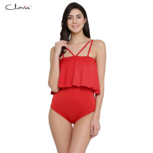 Padded frilled monokini in red