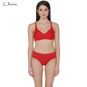 Non-Padded Non-Wired T-Shirt Bra with Hipster Panty in Red