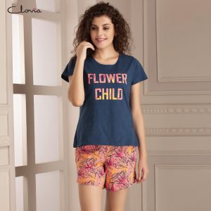 Pretty Florals Top & Shorts Set in Navy & Peach
