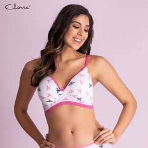 Padded Non-Wired Full Cup Fly Print Bra in White