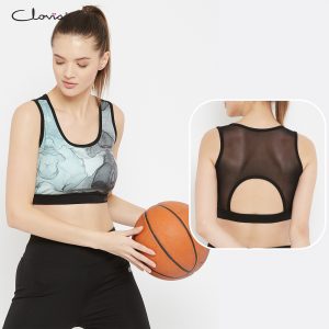 Medium Impact Padded Marble Print T-shirt Sports Bra in White