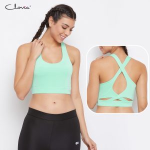 Medium Impact Padded Racerback Sports Bra in Mint Green