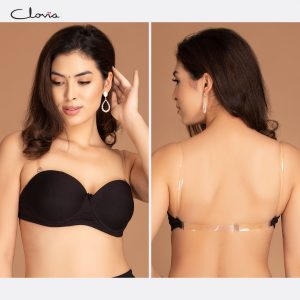 Cotton Padded Underwired T-Shirt Strapless Bra with Transparent Back