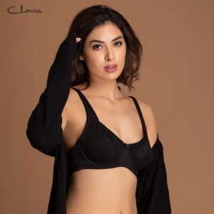 Cotton Non-Padded Underwired Bra with Lace in Black