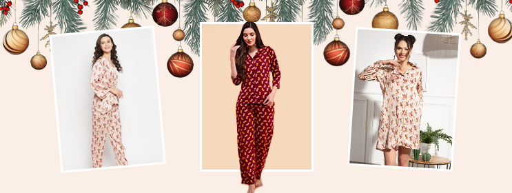 Christmas Print Button Down Sleep Shirt in White 