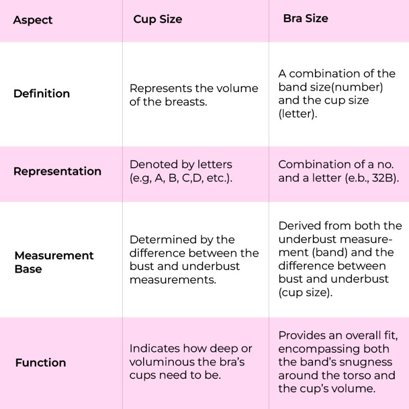 cup size and bra size difference