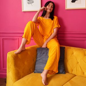 Polka Print Top & Pyjama Set in Mustard